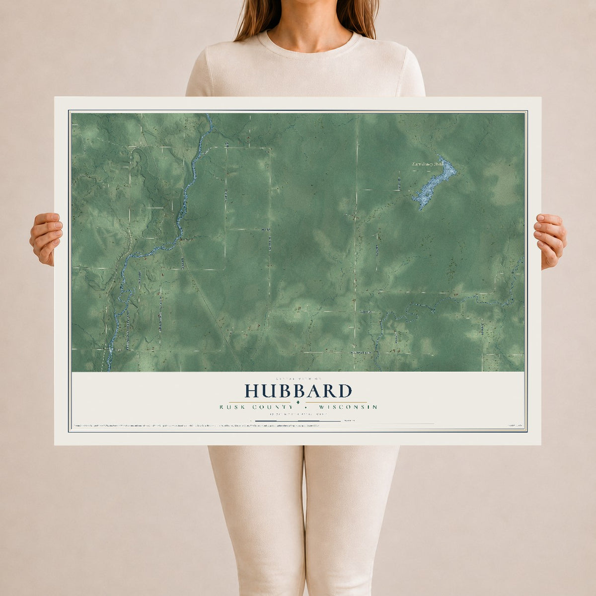 Map of Hubbard, Rusk County, Wisconsin, 24 x 36 inch unframed archival matte print