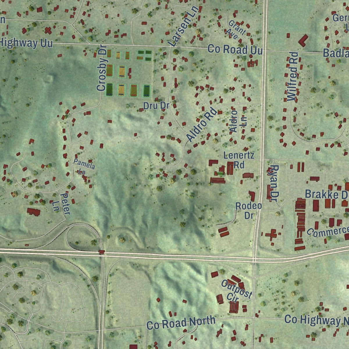 Second close-up of the map of the Town of Hudson, Wisconsin print showing more streets and buildings