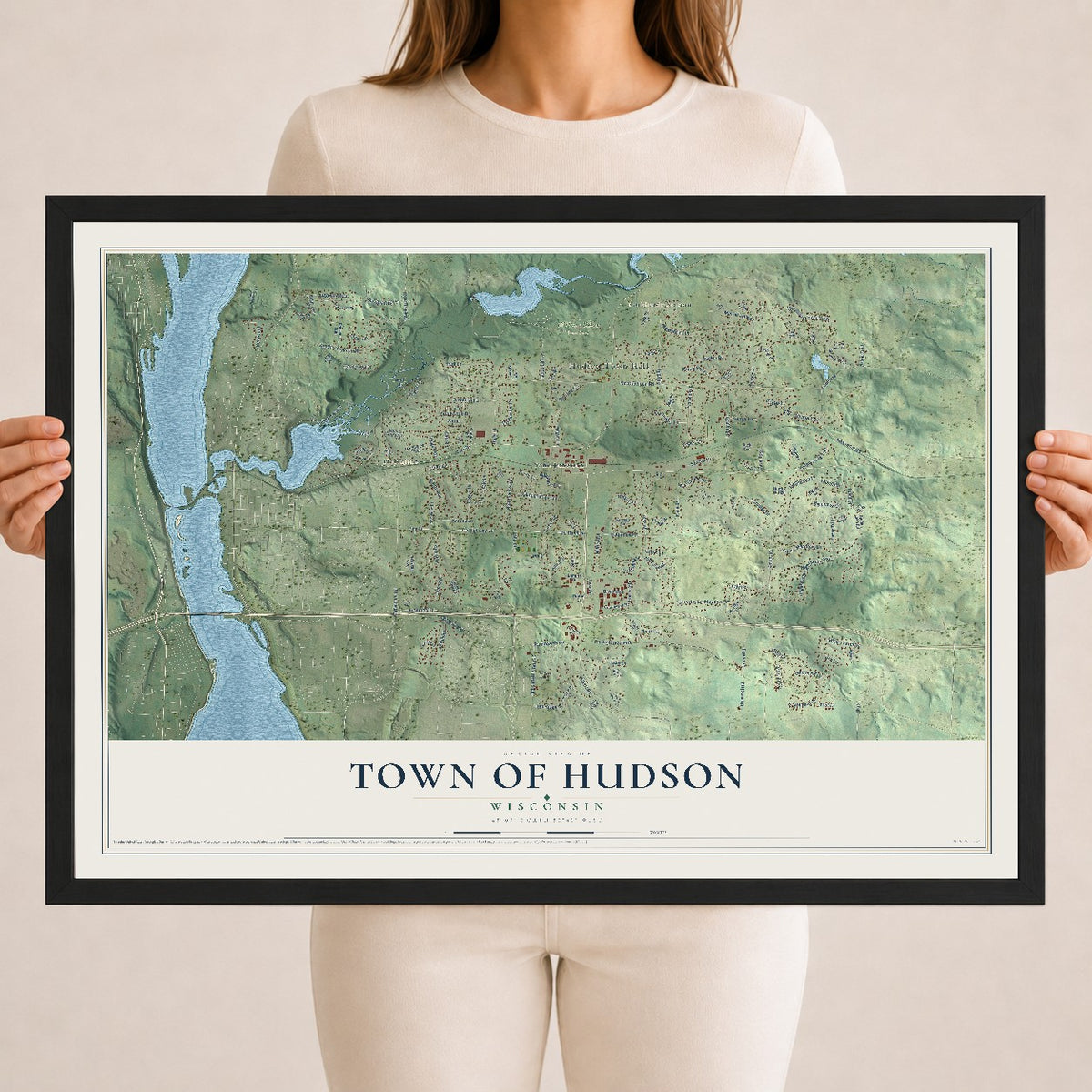 Map of the Town of Hudson, Wisconsin, 18 x 24 inch print in a black wood frame