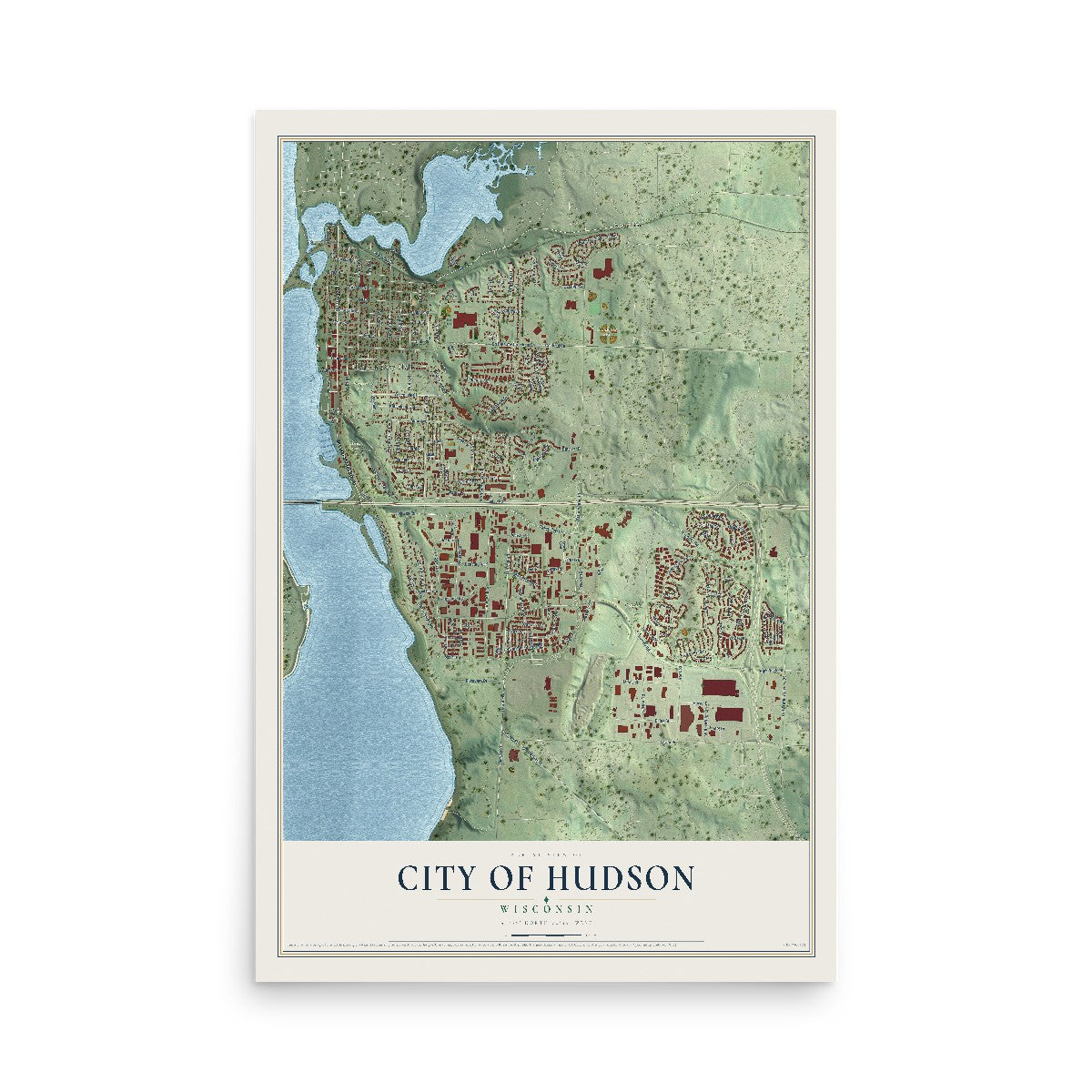 Map of Hudson, Wisconsin, 12 x 18 inch unframed archival matte print