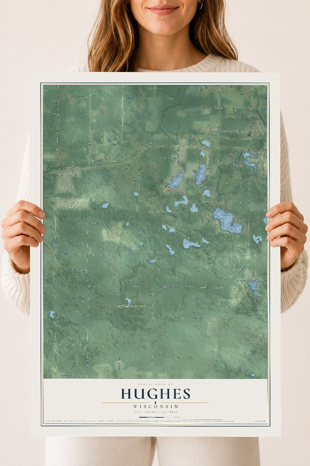 Map of Hughes, Wisconsin, 18 x 24 inch unframed archival matte print