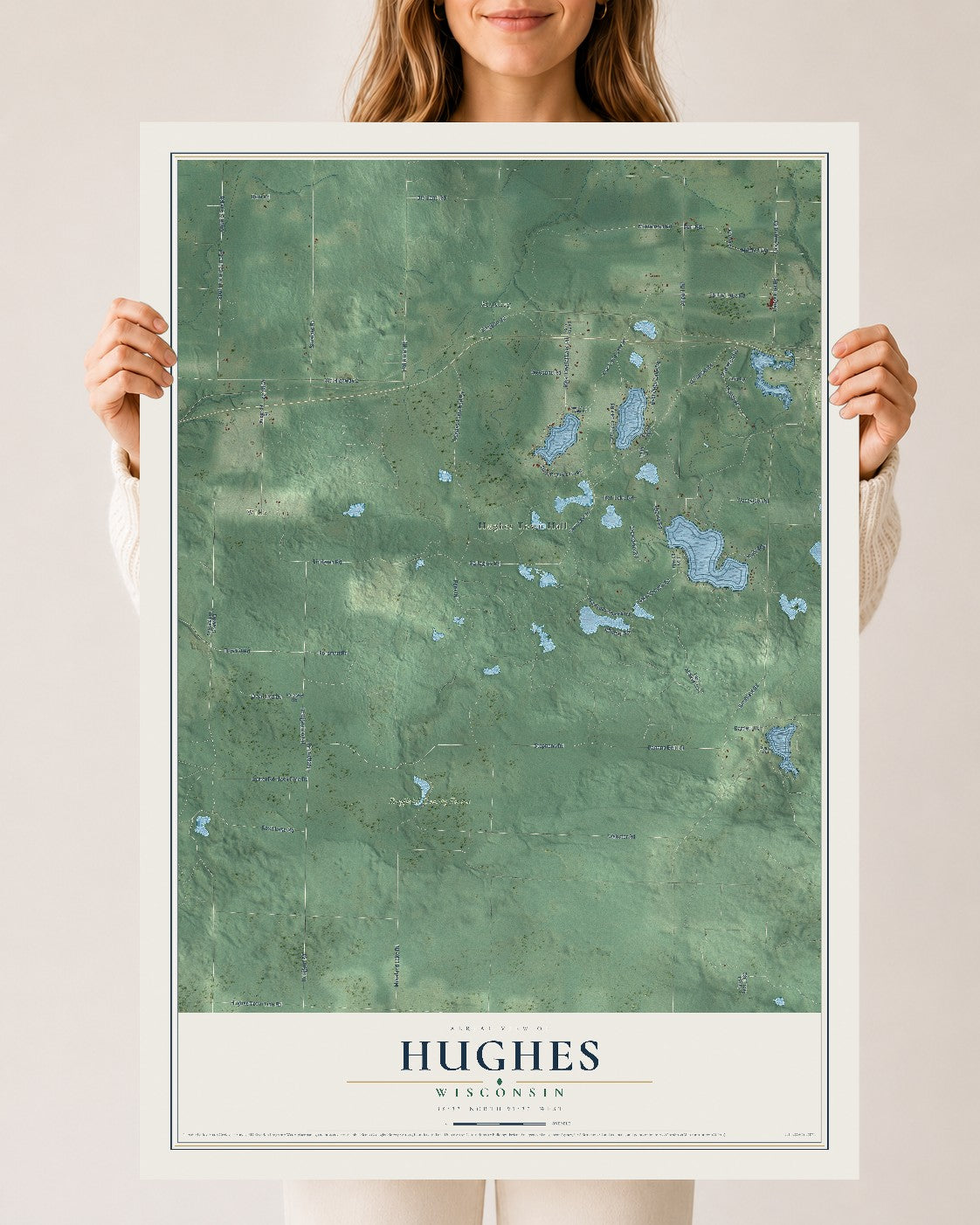 Map of Hughes, Wisconsin, 24 x 36 inch unframed archival matte print
