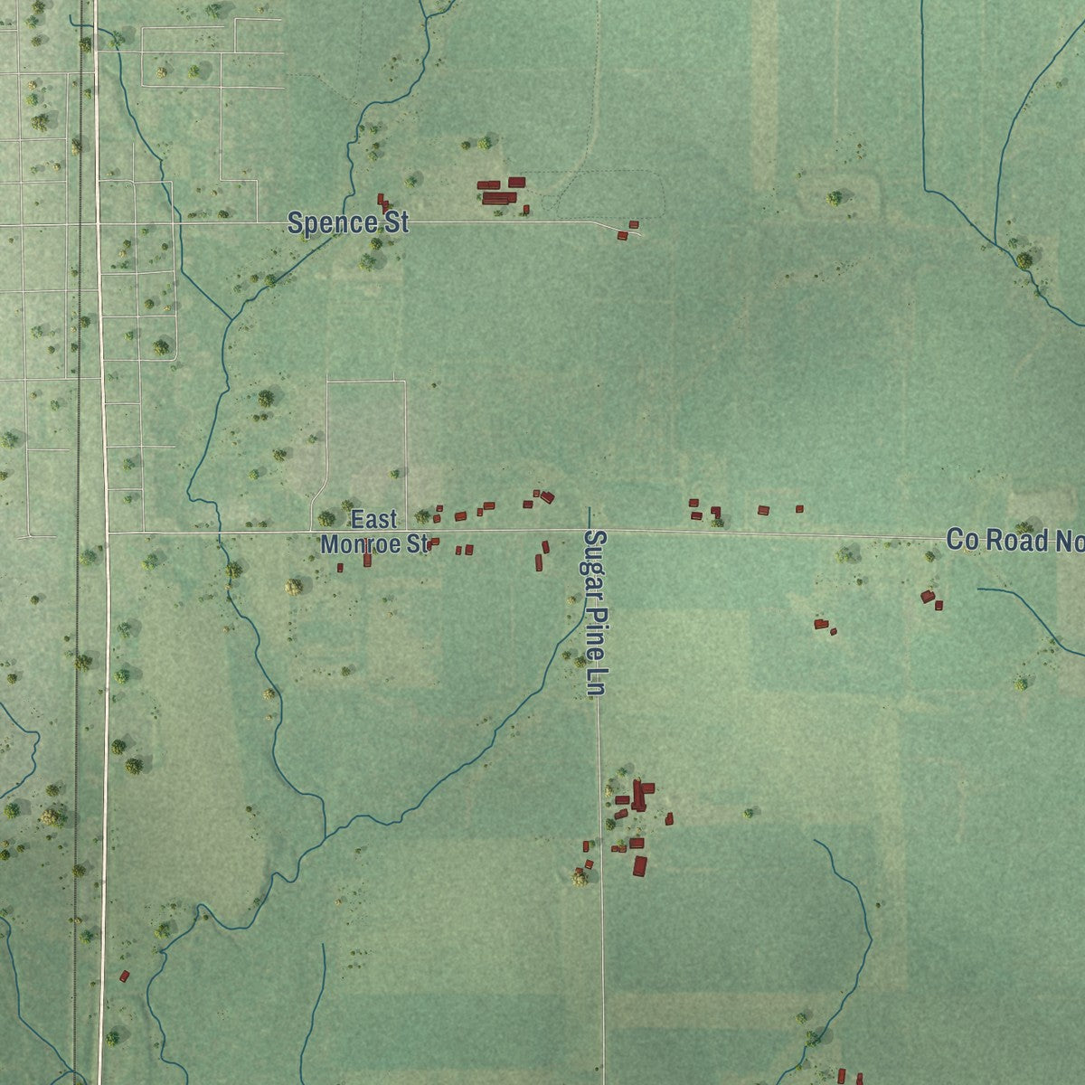 Second close-up of the map of Hull, Marathon County, Wisconsin print showing more streets and buildings