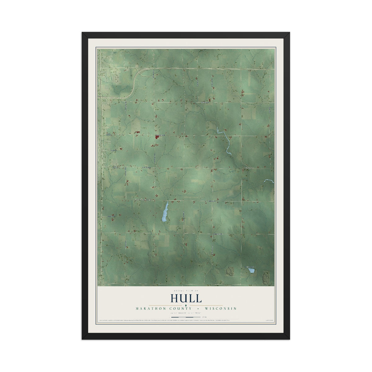 Map of Hull, Marathon County, Wisconsin, 12 x 18 inch print in a black wood frame