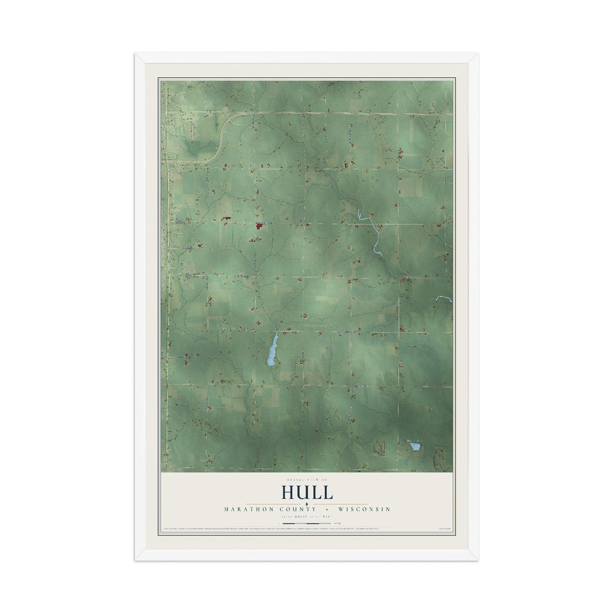 Map of Hull, Marathon County, Wisconsin, 12 x 18 inch print in a white wood frame