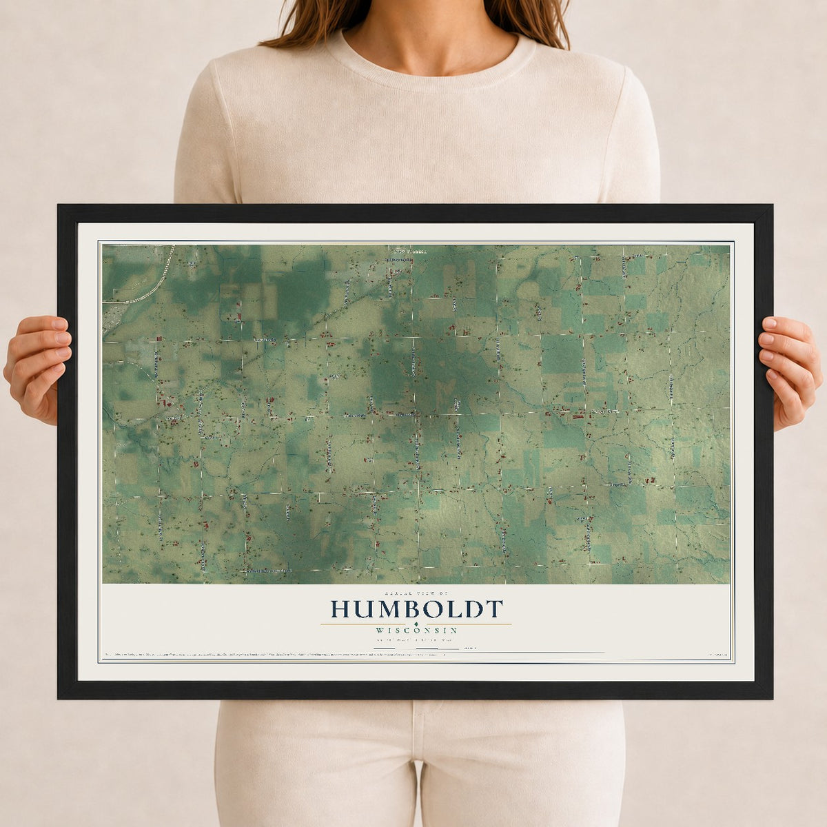 Map of Humboldt, Wisconsin, 12 x 18 inch print in a black wood frame