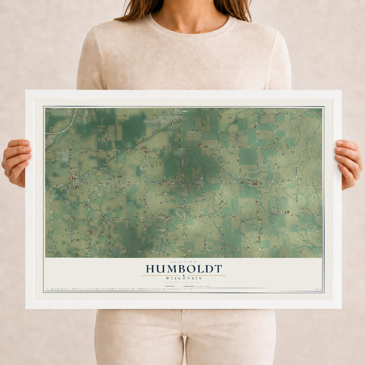 Map of Humboldt, Wisconsin, 12 x 18 inch print in a white wood frame