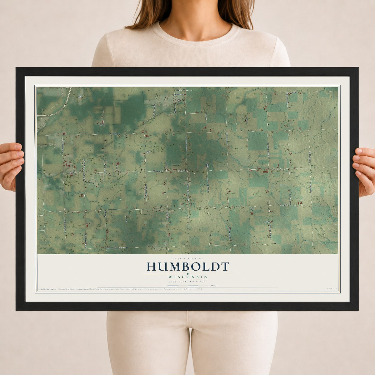 Map of Humboldt, Wisconsin, 18 x 24 inch print in a black wood frame