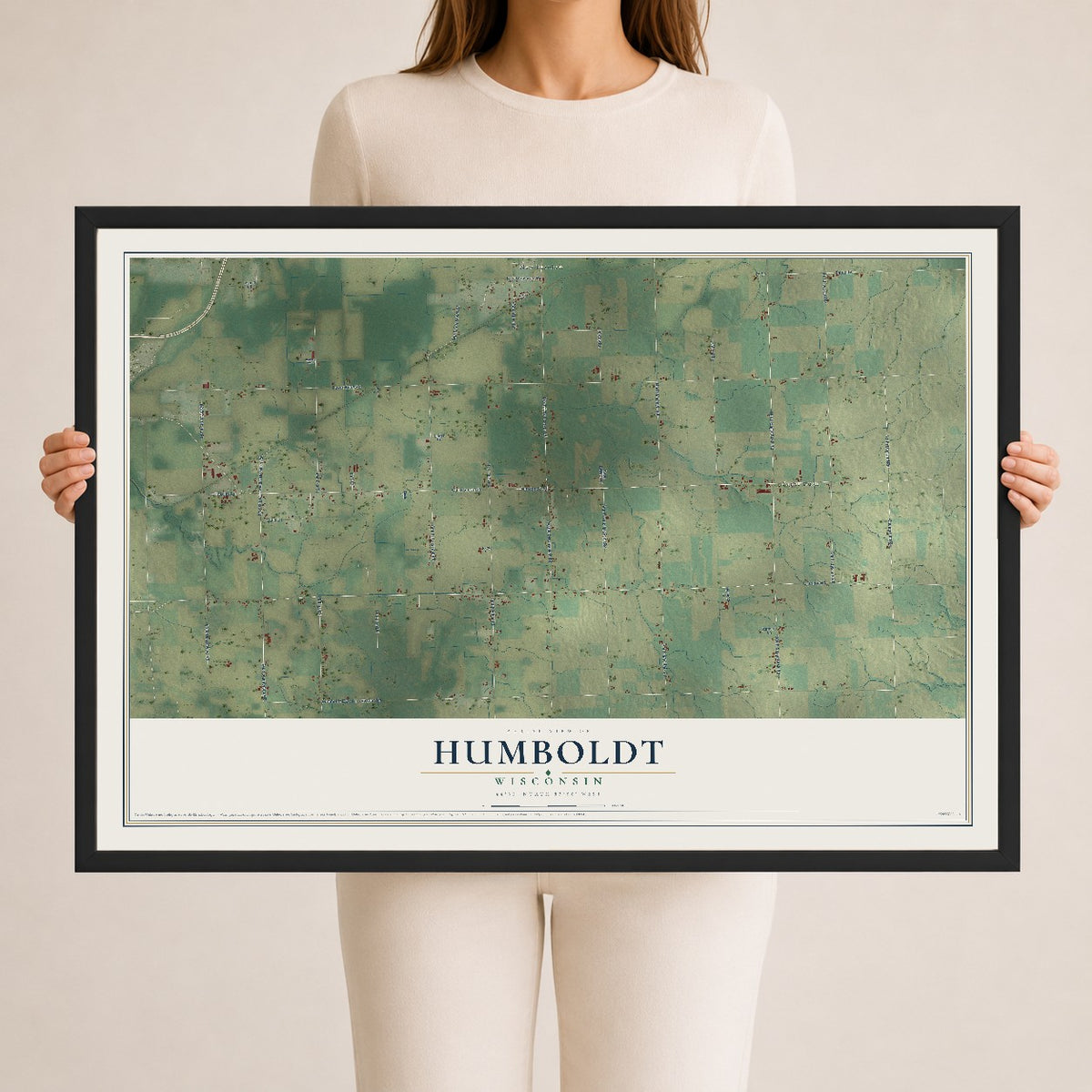 Map of Humboldt, Wisconsin, 24 x 36 inch print in a black wood frame