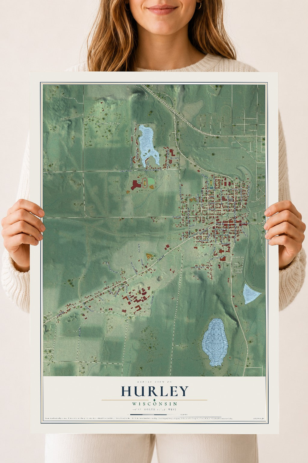 Map of Hurley, Wisconsin, 18 x 24 inch unframed archival matte print