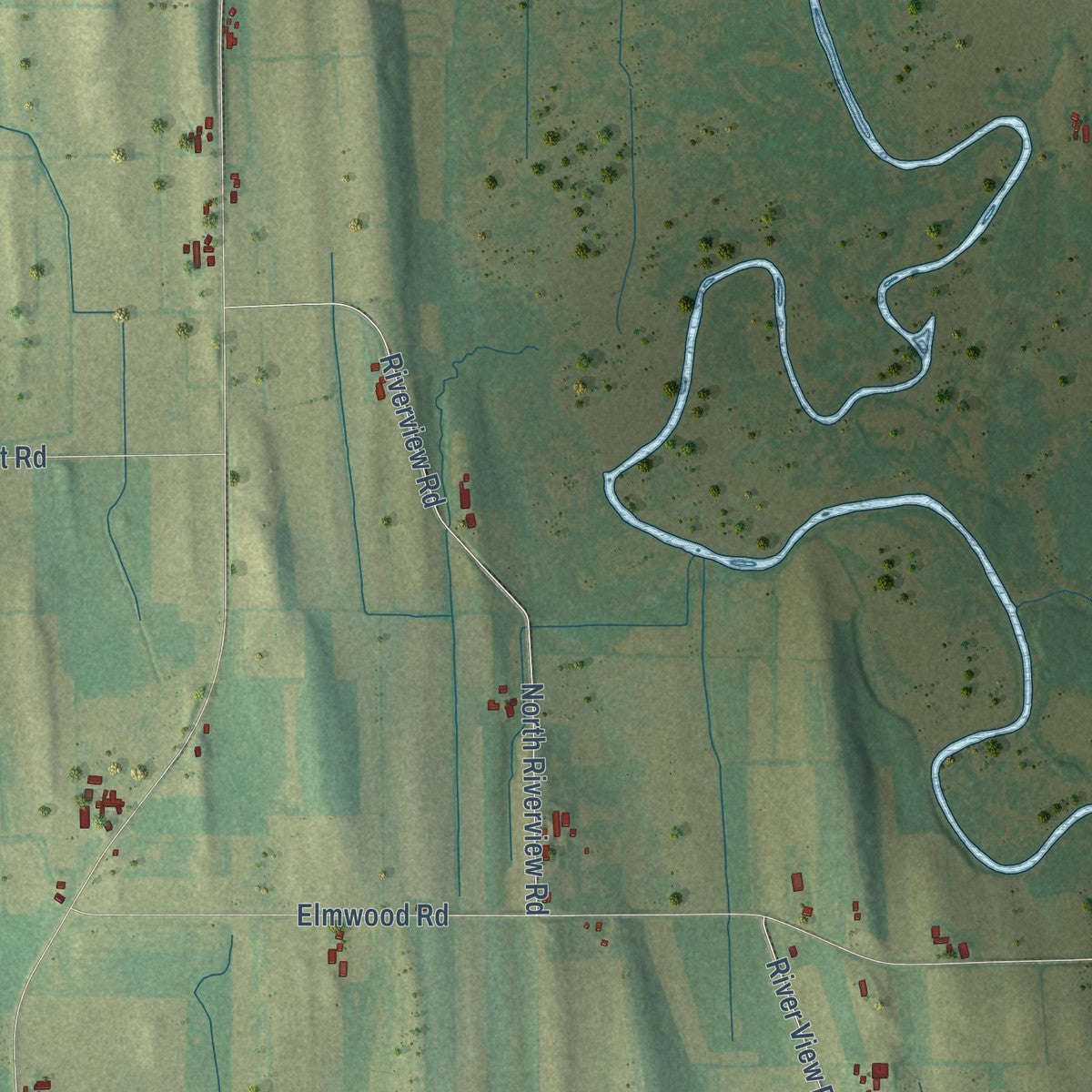 Second close-up of the map of the Town of Hustisford, Wisconsin print showing more streets and buildings