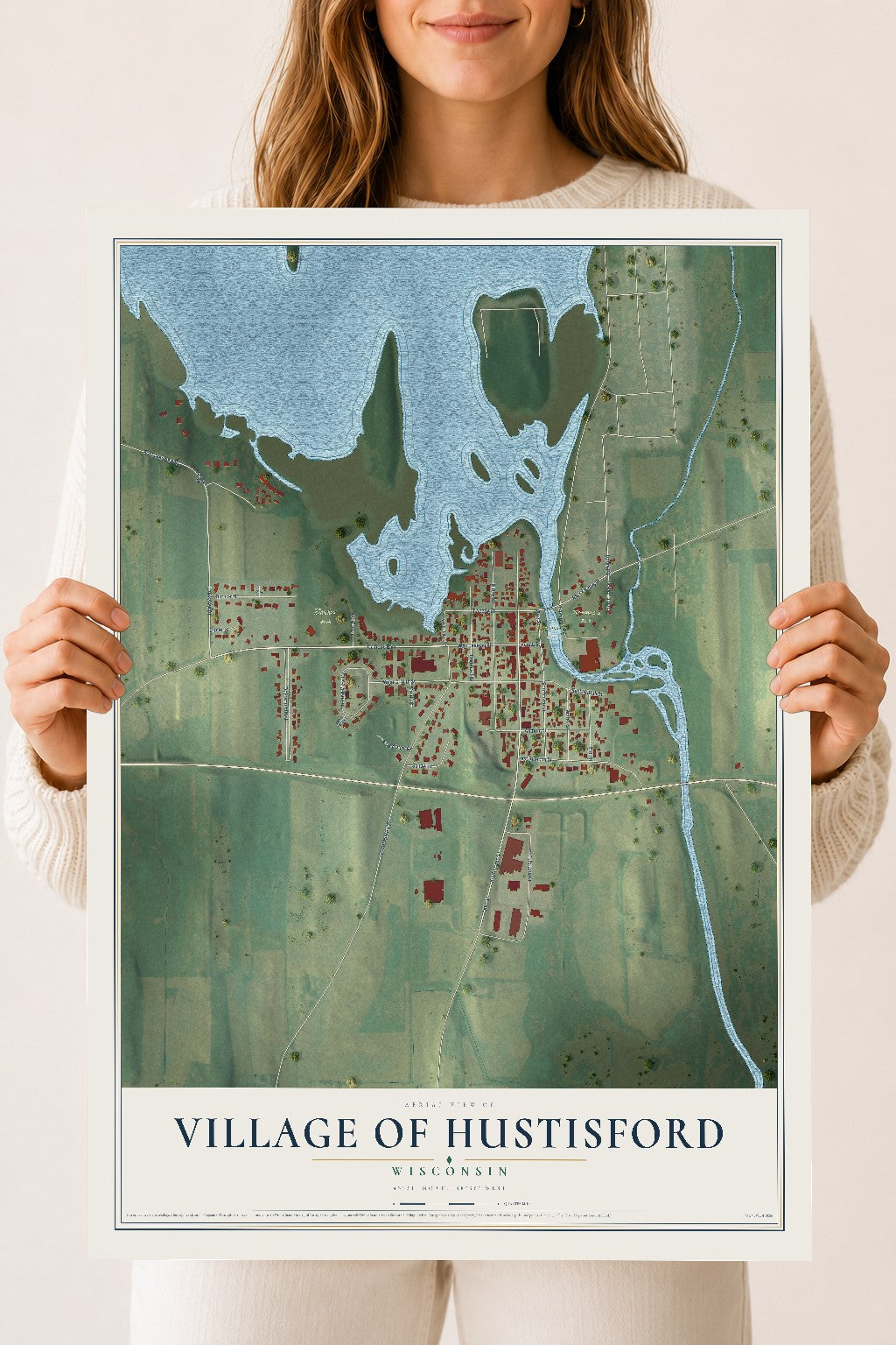 Map of Hustisford, Wisconsin, 18 x 24 inch unframed archival matte print