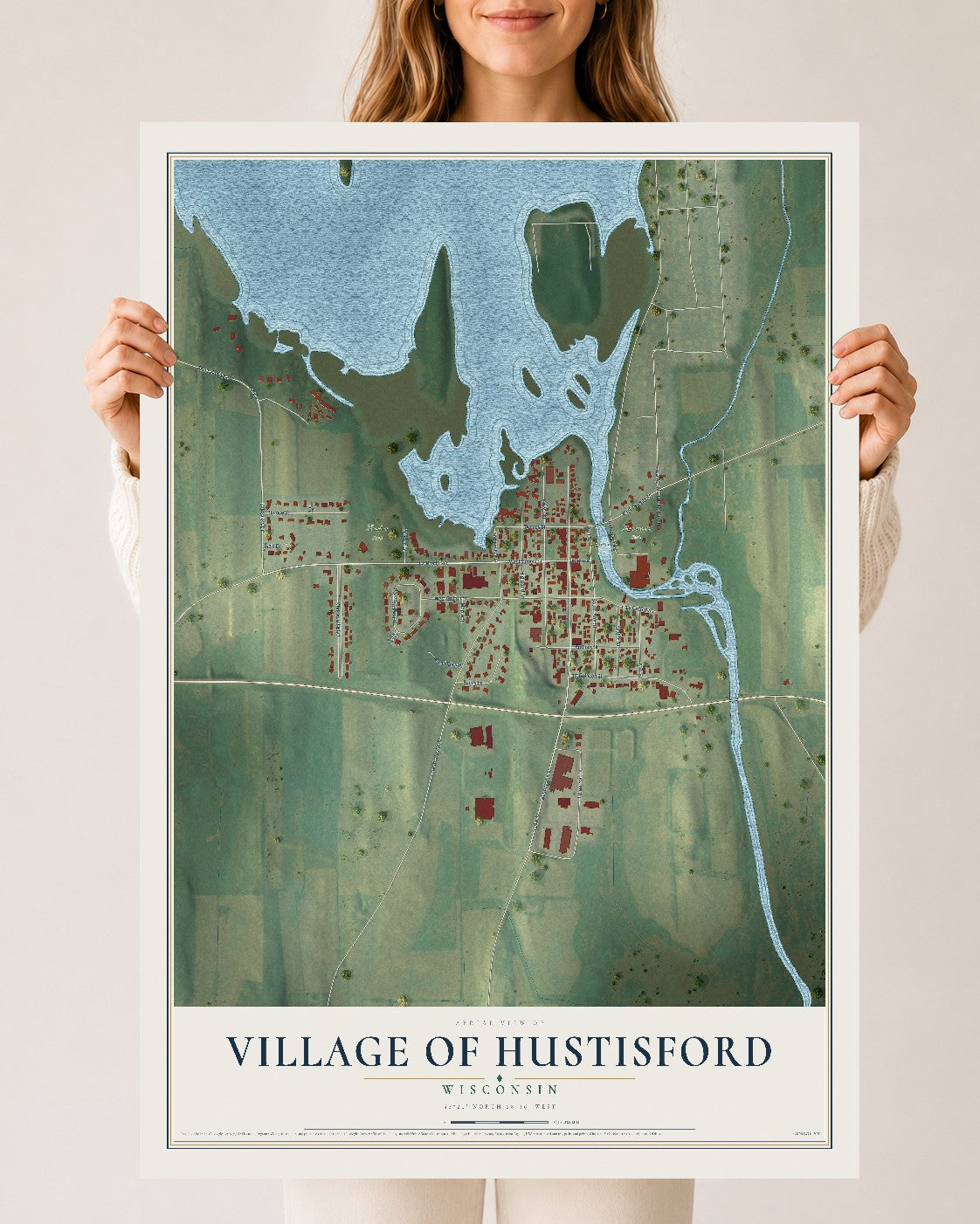 Map of Hustisford, Wisconsin, 24 x 36 inch unframed archival matte print