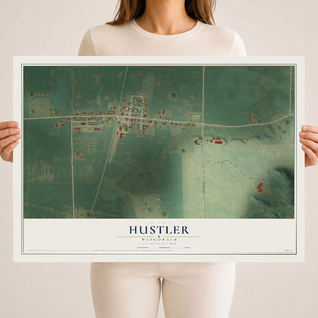 Map of Hustler, Wisconsin, 18 x 24 inch unframed archival matte print