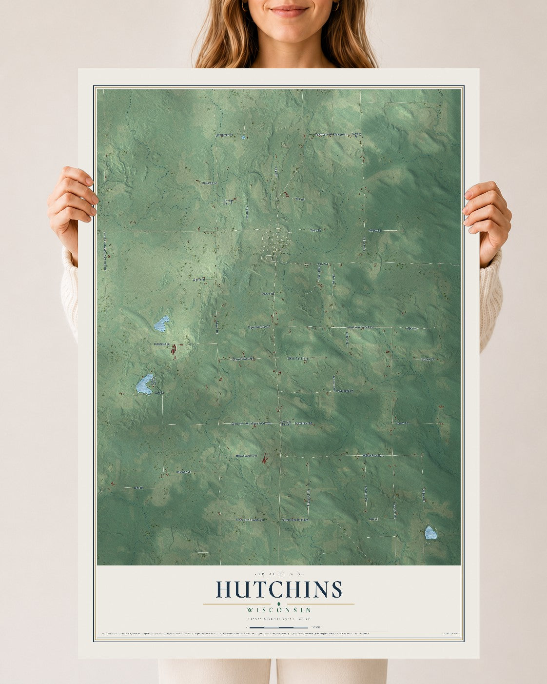 Map of Hutchins, Wisconsin, 24 x 36 inch unframed archival matte print