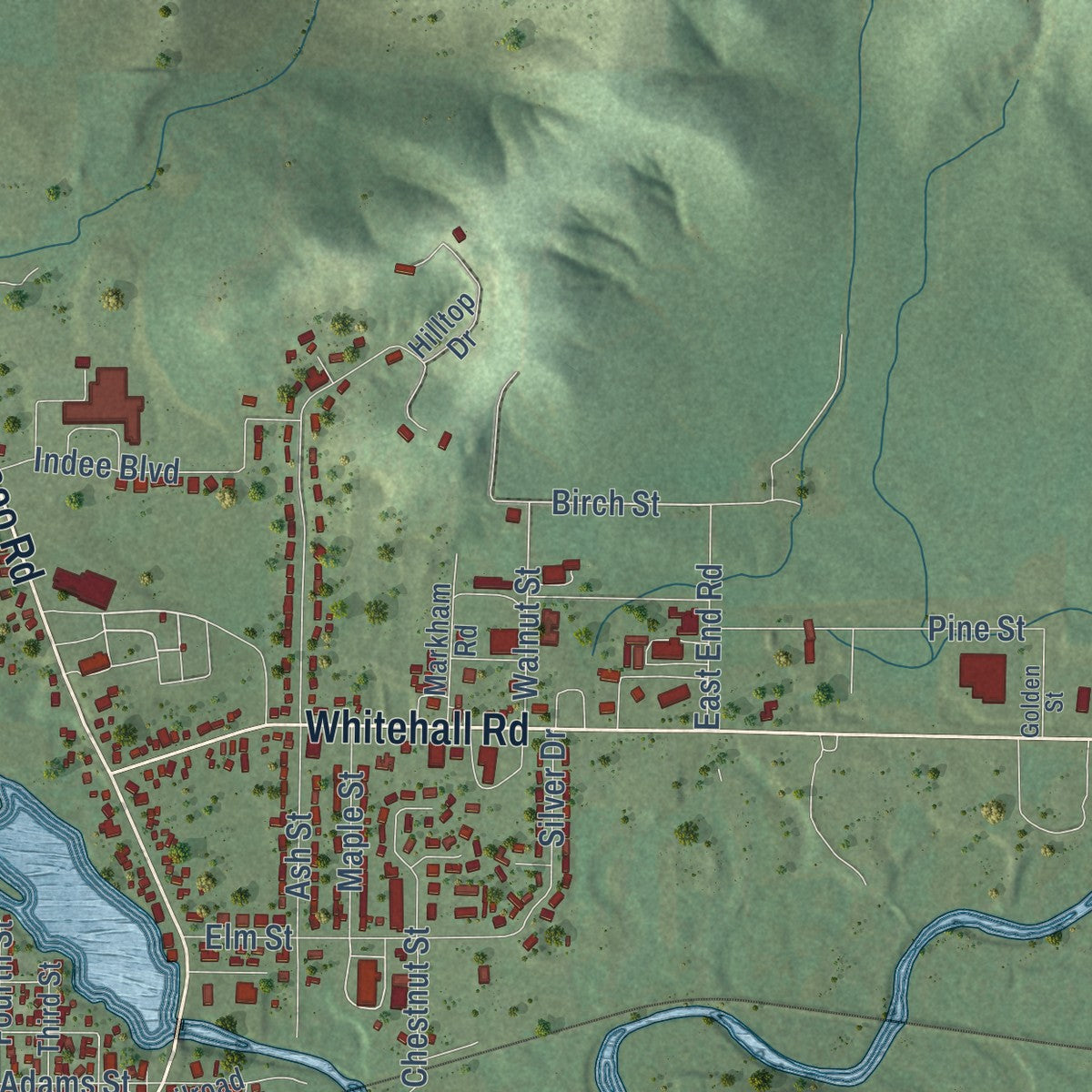 Second close-up of the map of Independence, Wisconsin print showing more streets and buildings
