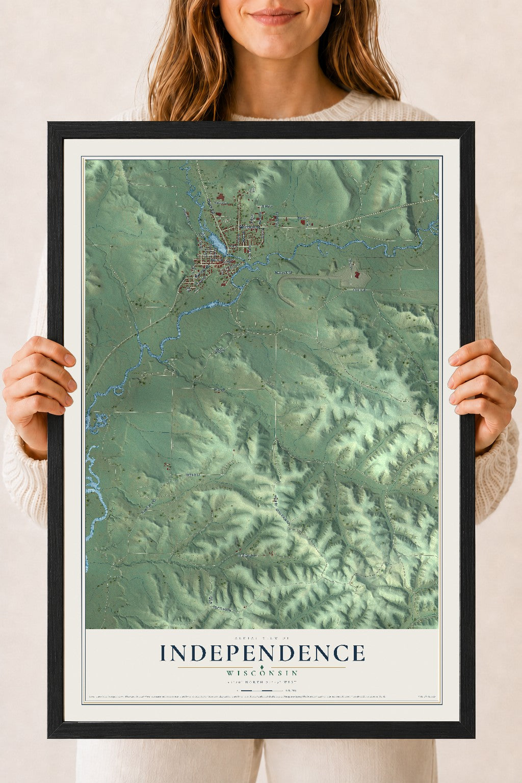 Map of Independence, Wisconsin, 18 x 24 inch print in a black wood frame