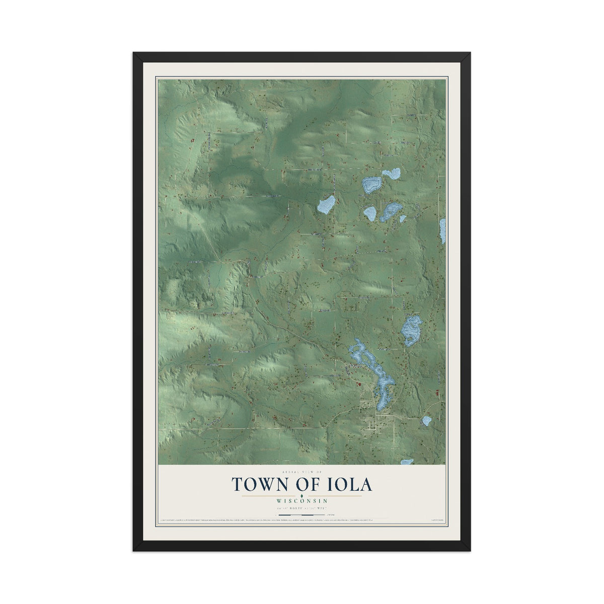 Map of the Town of Iola, Wisconsin, 12 x 18 inch print in a black wood frame