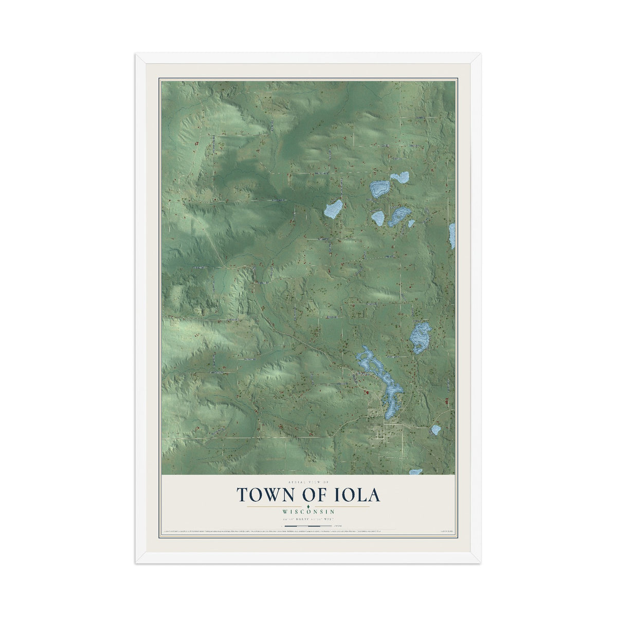 Map of the Town of Iola, Wisconsin, 12 x 18 inch print in a white wood frame