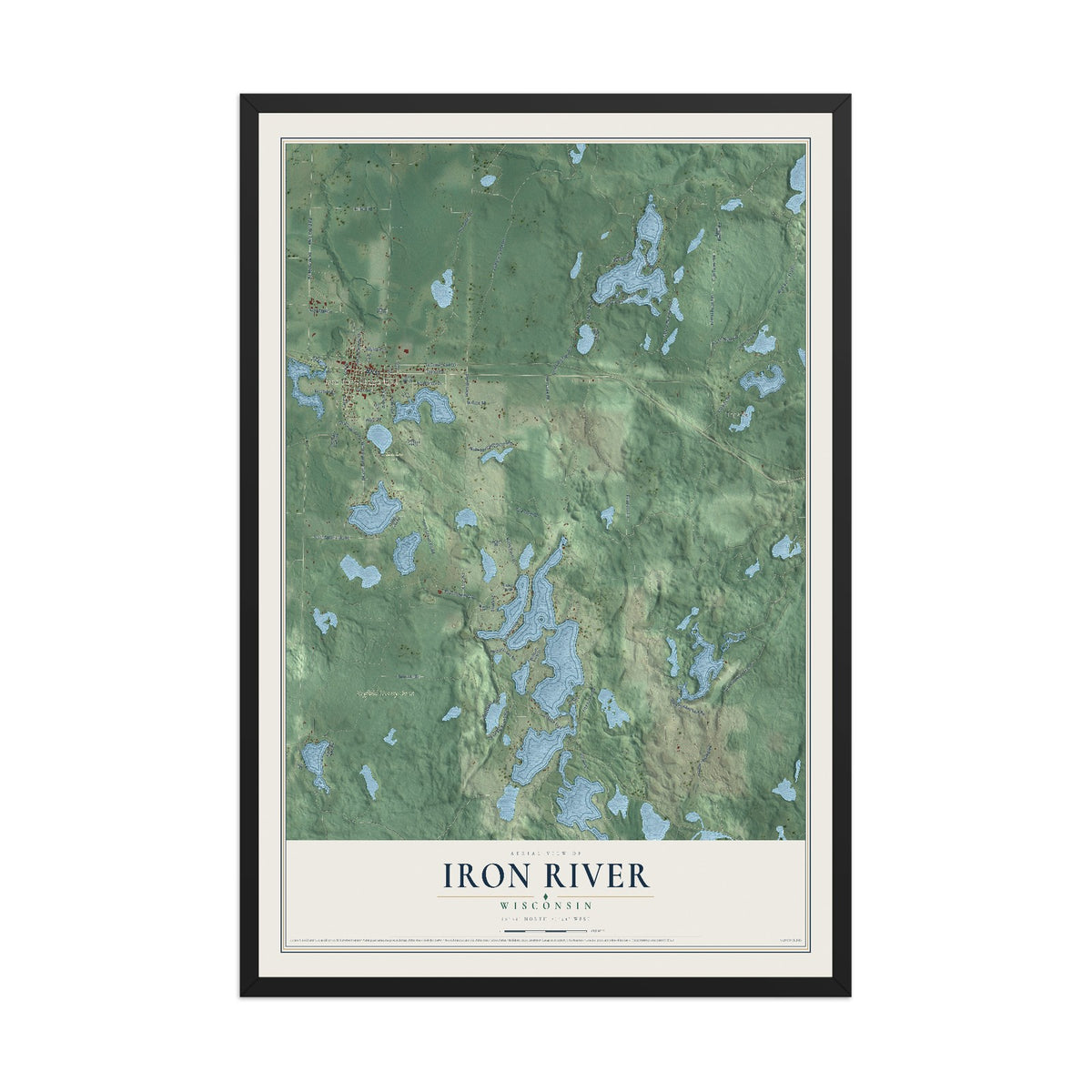 Map of Iron River, Wisconsin, 12 x 18 inch print in a black wood frame
