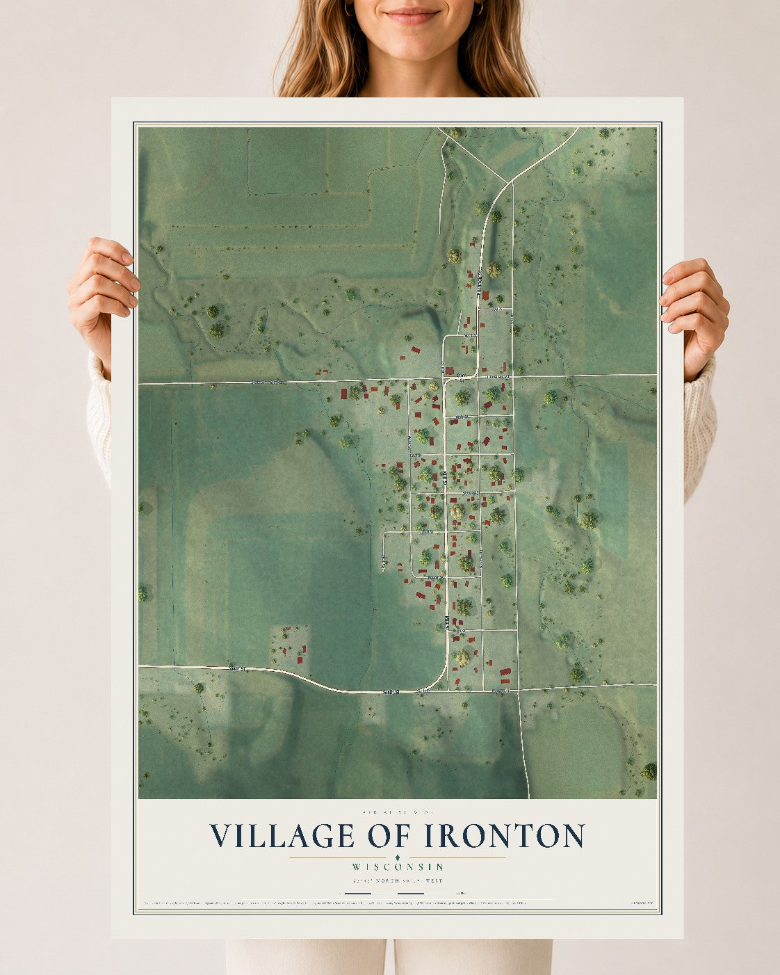 Map of Ironton, Wisconsin, 24 x 36 inch unframed archival matte print