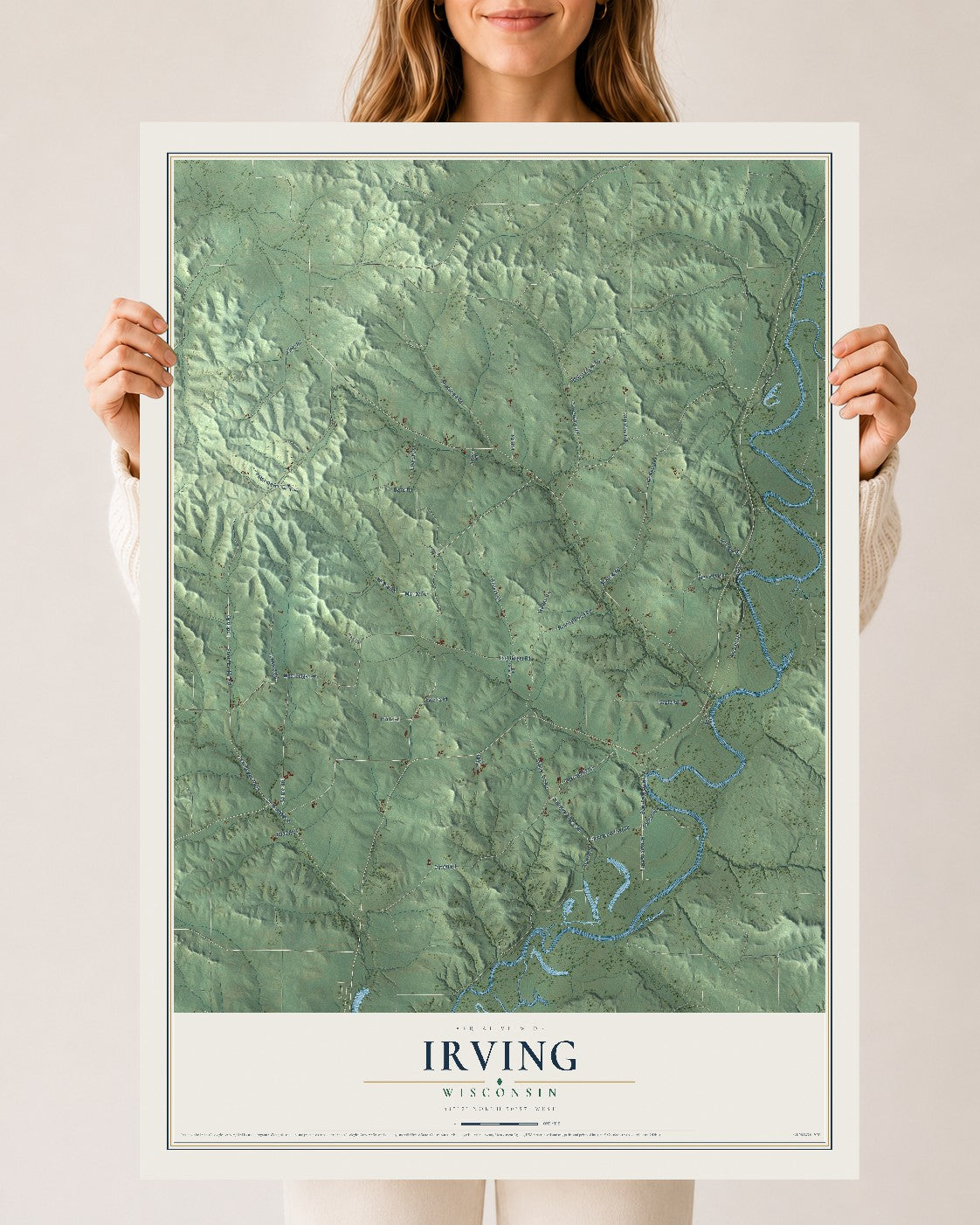 Map of Irving, Wisconsin, 24 x 36 inch unframed archival matte print