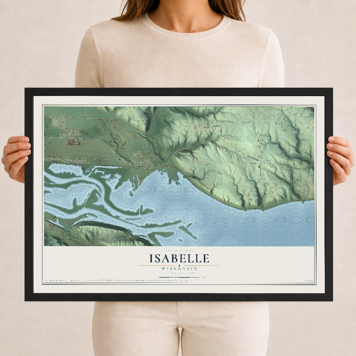Map of Isabelle, Wisconsin, 12 x 18 inch print in a black wood frame