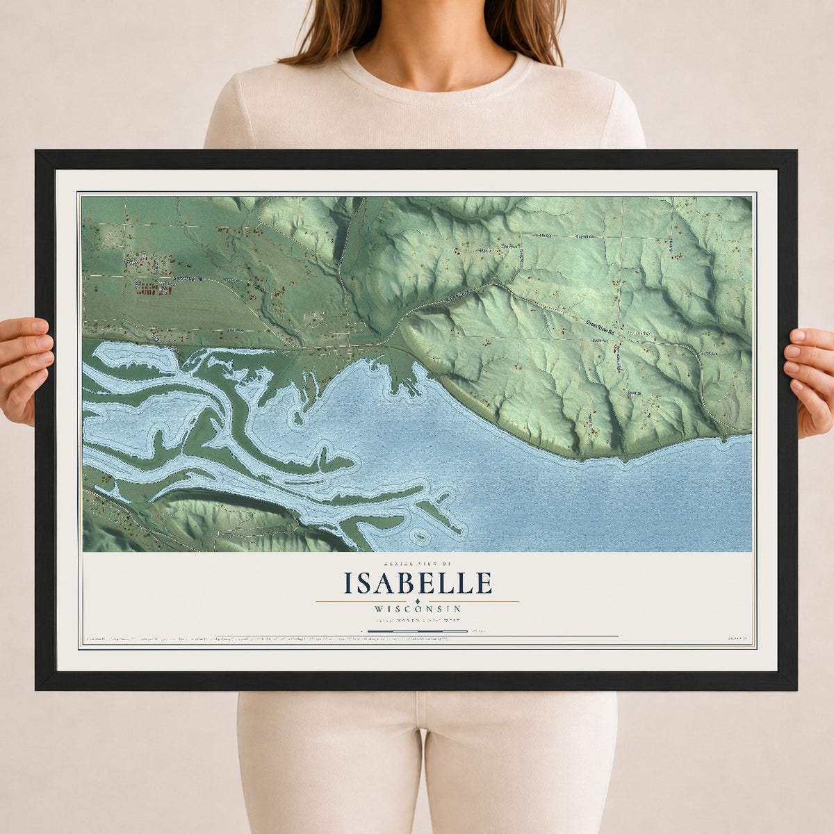 Map of Isabelle, Wisconsin, 18 x 24 inch print in a black wood frame