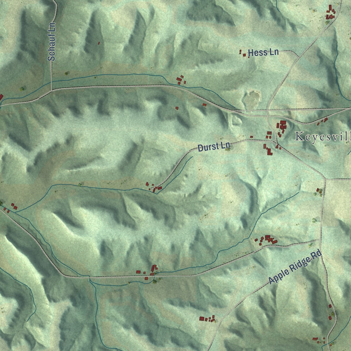 Close-up of the map of Ithaca, Wisconsin print showing street and building detail