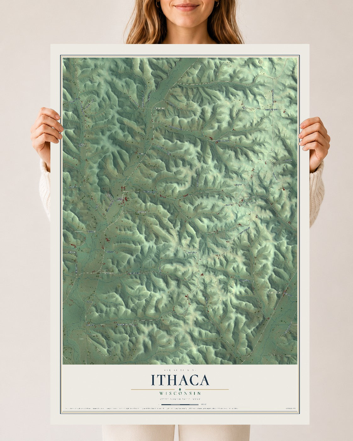 Map of Ithaca, Wisconsin, 24 x 36 inch unframed archival matte print