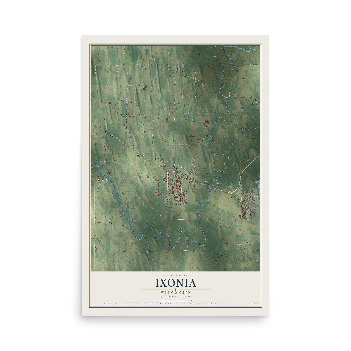 Map of Ixonia, Wisconsin, 12 x 18 inch unframed archival matte print