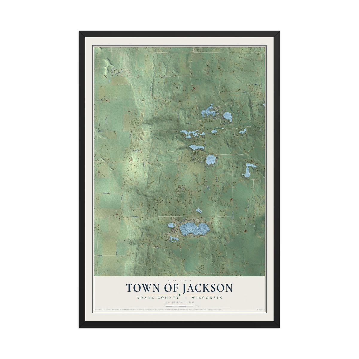 Map of the Town of Jackson, Adams County, Wisconsin, 12 x 18 inch print in a black wood frame