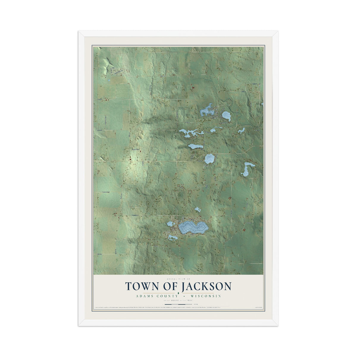 Map of the Town of Jackson, Adams County, Wisconsin, 12 x 18 inch print in a white wood frame