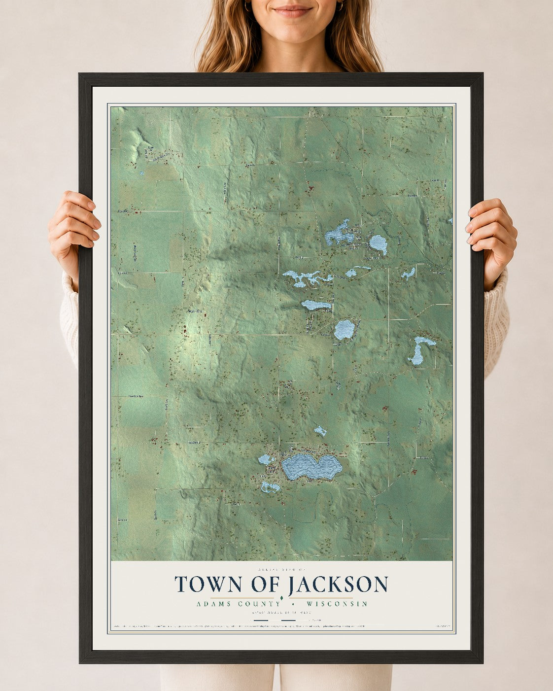 Map of the Town of Jackson, Adams County, Wisconsin, 24 x 36 inch print in a black wood frame