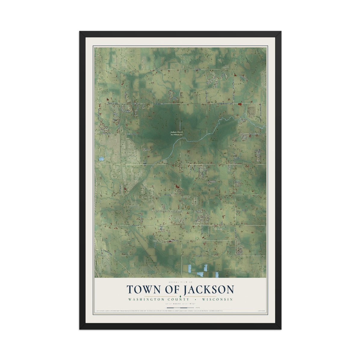 Map of the Town of Jackson, Washington County, Wisconsin, 12 x 18 inch print in a black wood frame