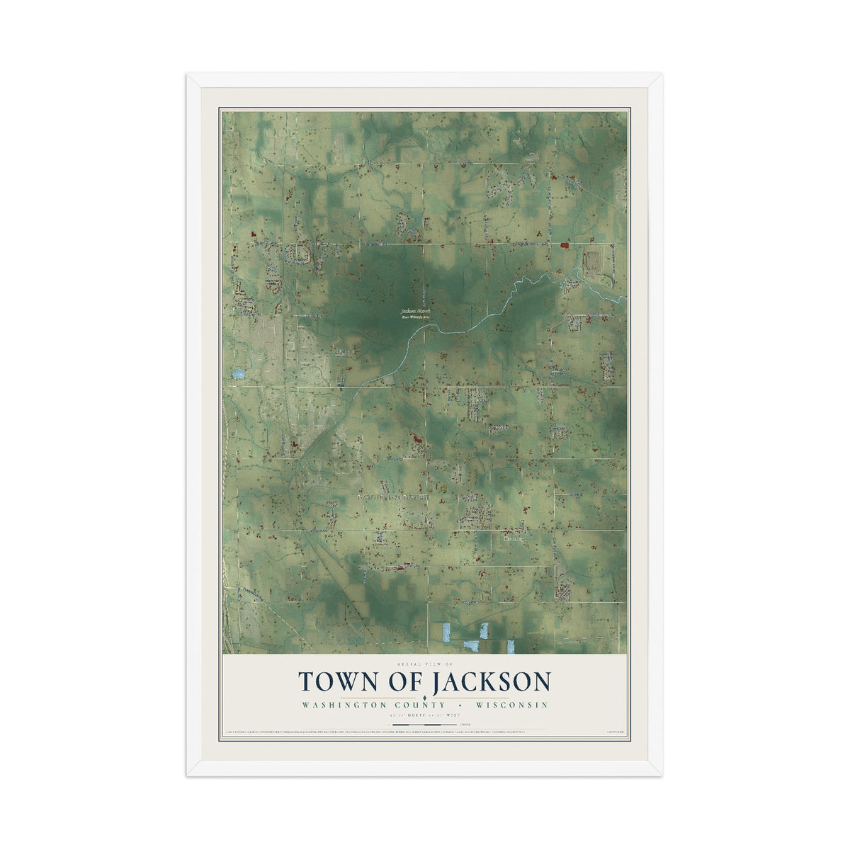 Map of the Town of Jackson, Washington County, Wisconsin, 12 x 18 inch print in a white wood frame