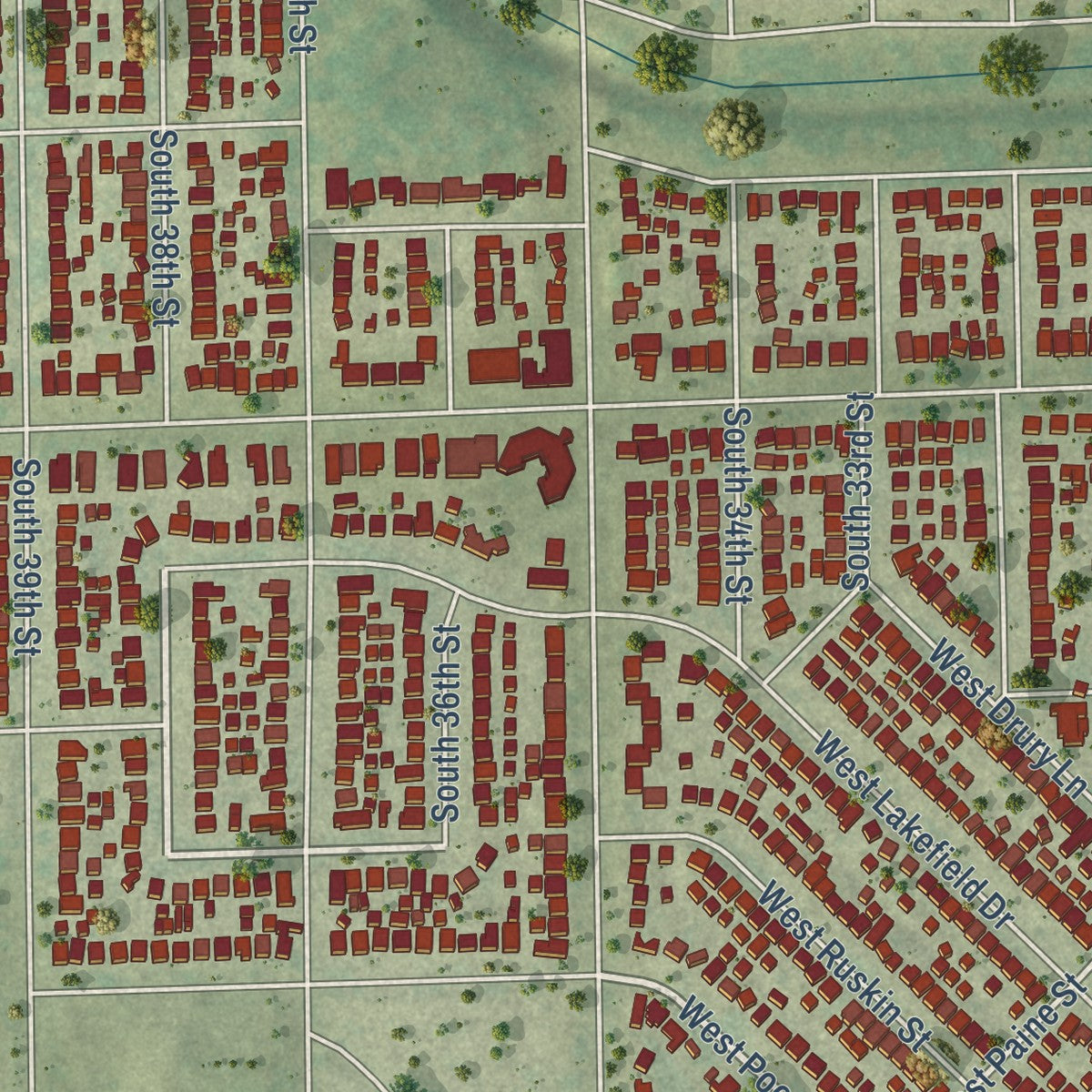 Close-up of the map of Jackson Park, Wisconsin print showing street and building detail