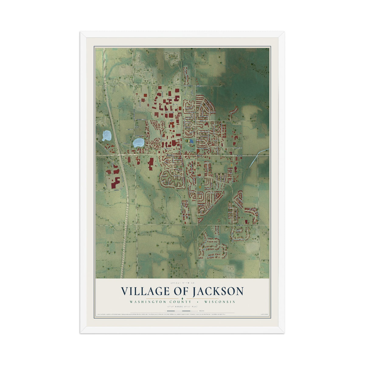 Map of Jackson, Wisconsin, 12 x 18 inch print in a white wood frame