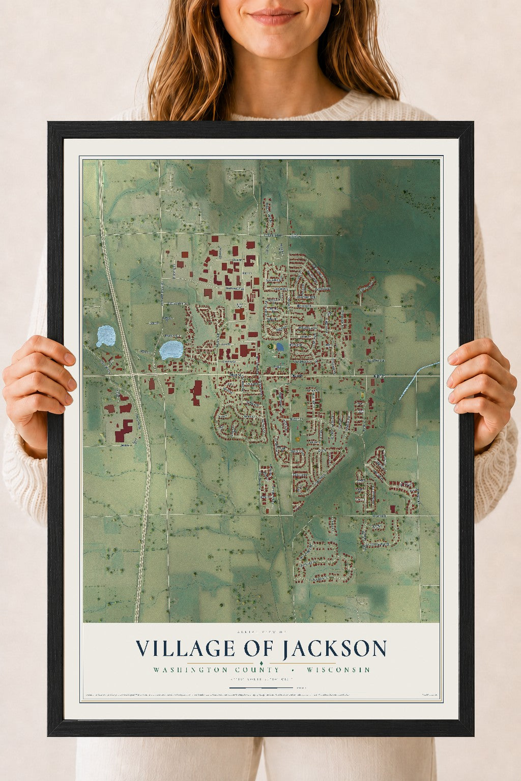 Map of Jackson, Wisconsin, 18 x 24 inch print in a black wood frame