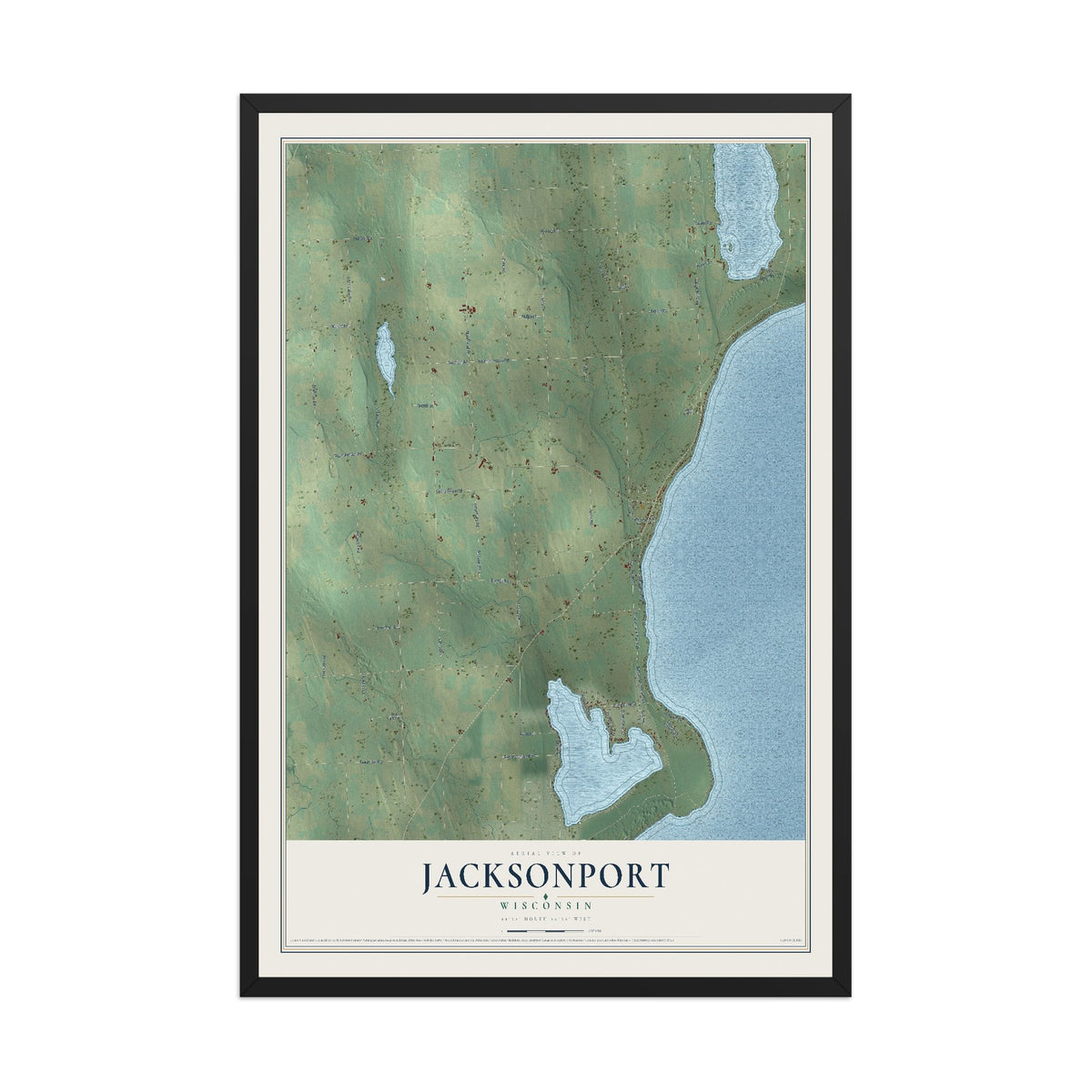 Map of Jacksonport, Wisconsin, 12 x 18 inch print in a black wood frame