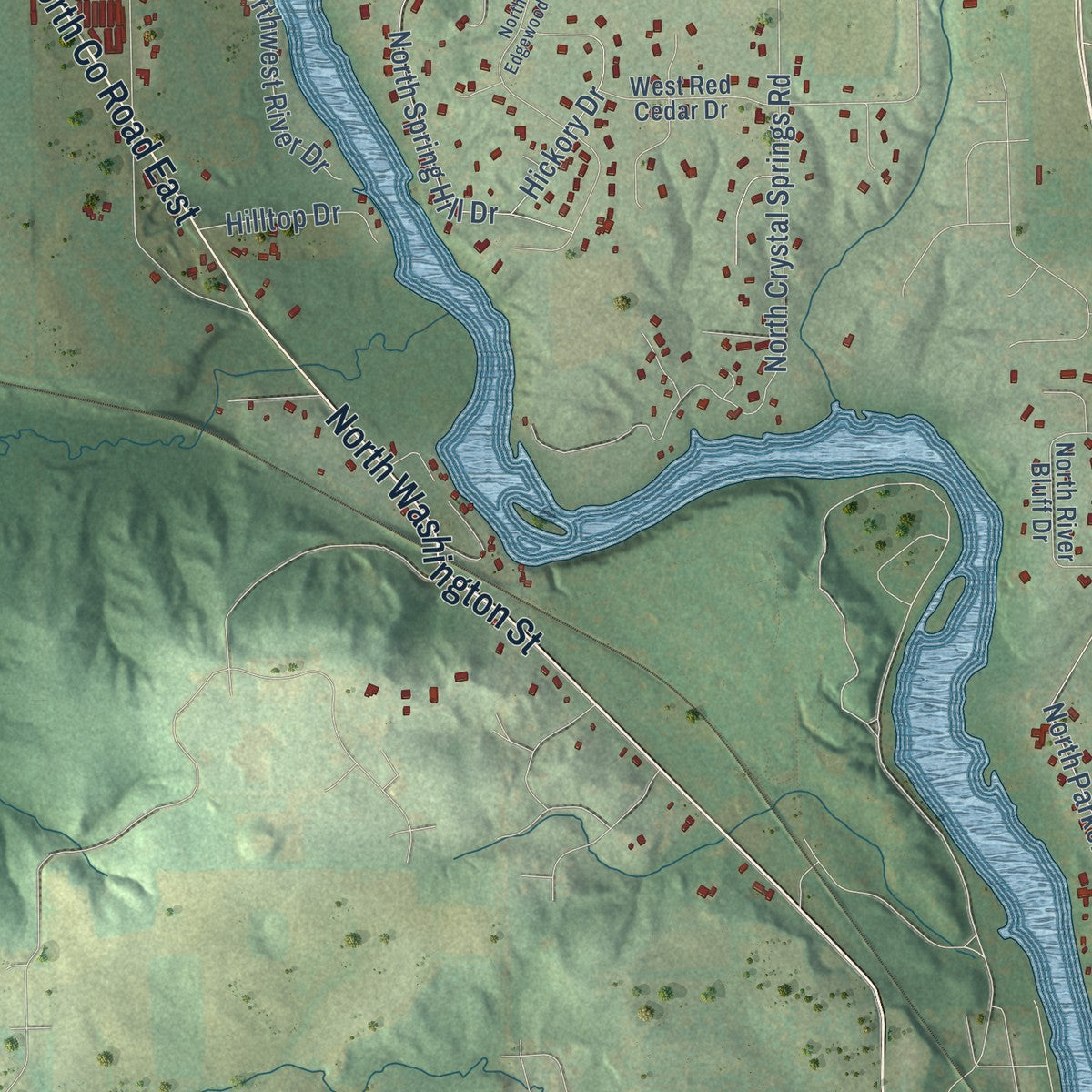 Second close-up of the map of the Town of Janesville, Wisconsin print showing more streets and buildings