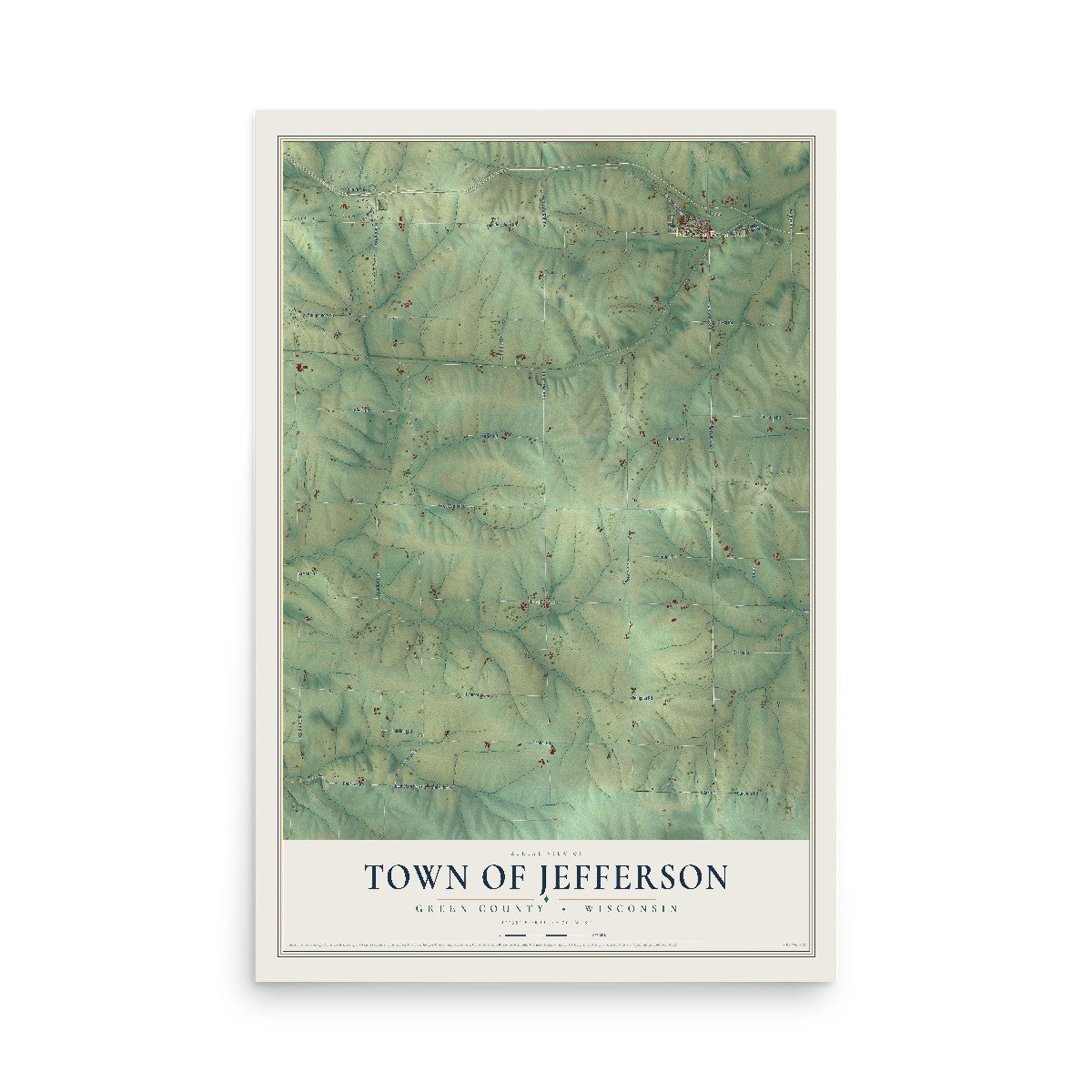 Map of the Town of Jefferson, Green County, Wisconsin, 12 x 18 inch unframed archival matte print
