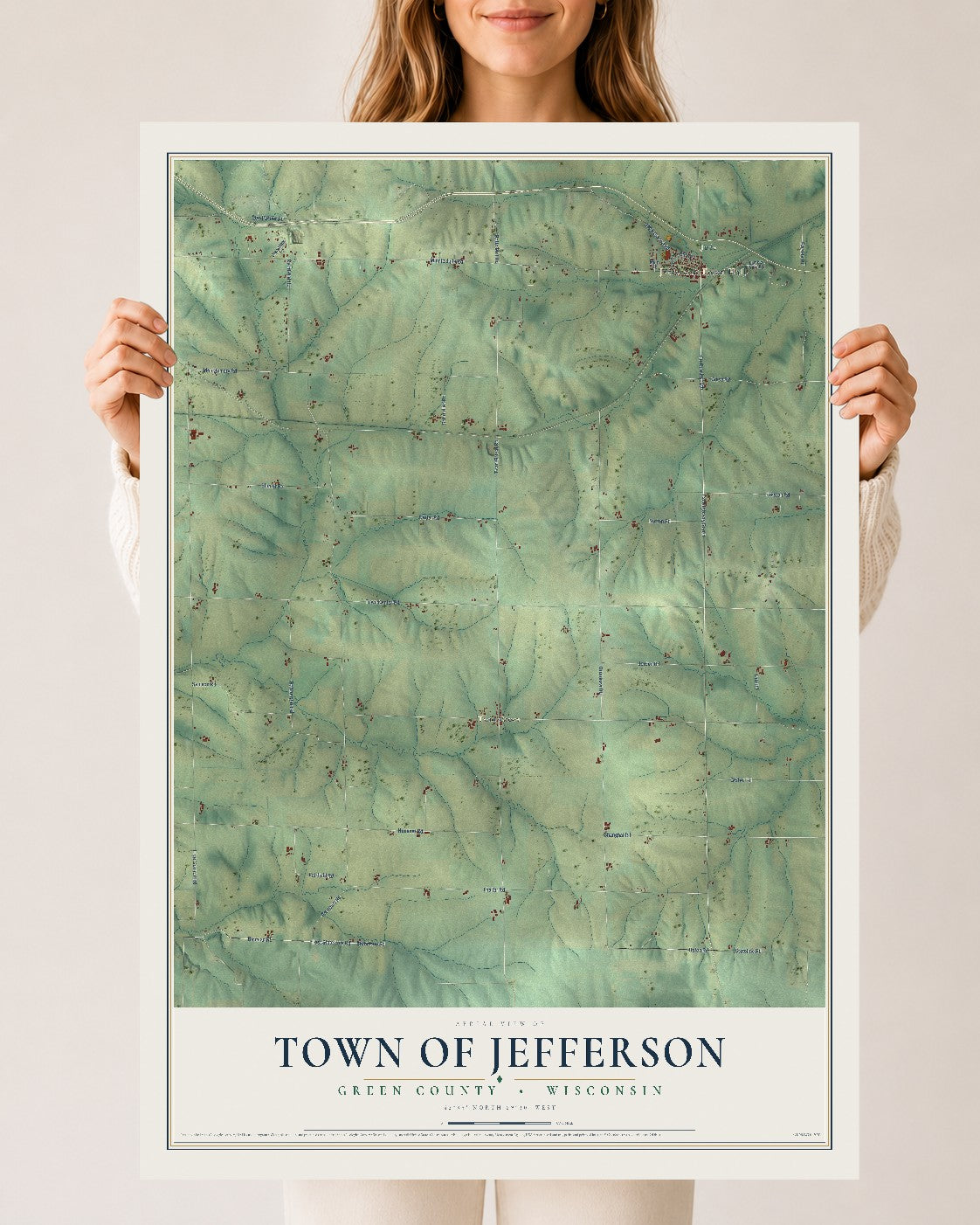Map of the Town of Jefferson, Green County, Wisconsin, 24 x 36 inch unframed archival matte print
