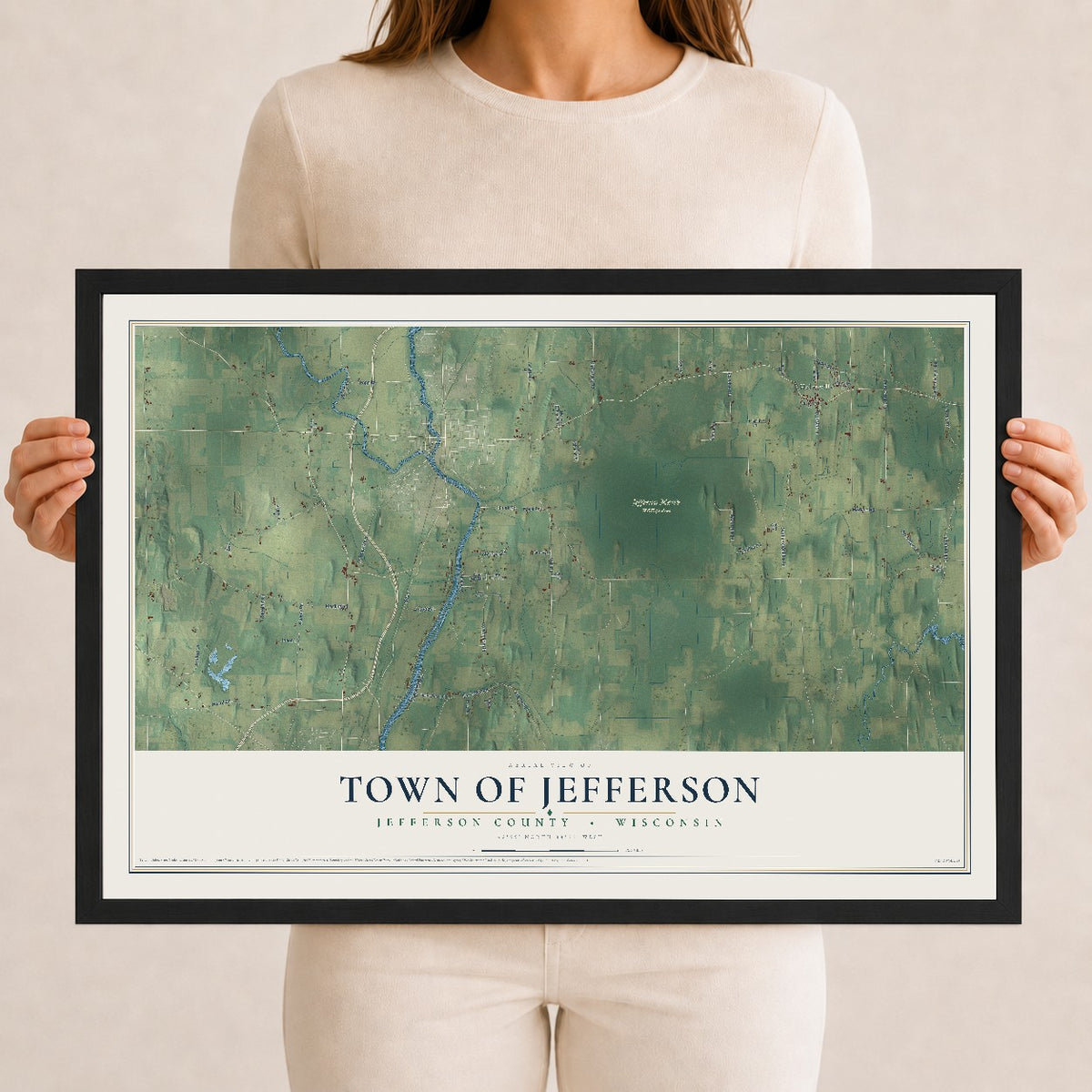 Map of the Town of Jefferson, Jefferson County, Wisconsin, 12 x 18 inch print in a black wood frame