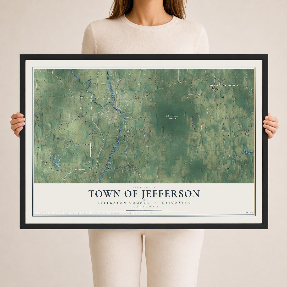 Map of the Town of Jefferson, Jefferson County, Wisconsin, 24 x 36 inch print in a black wood frame