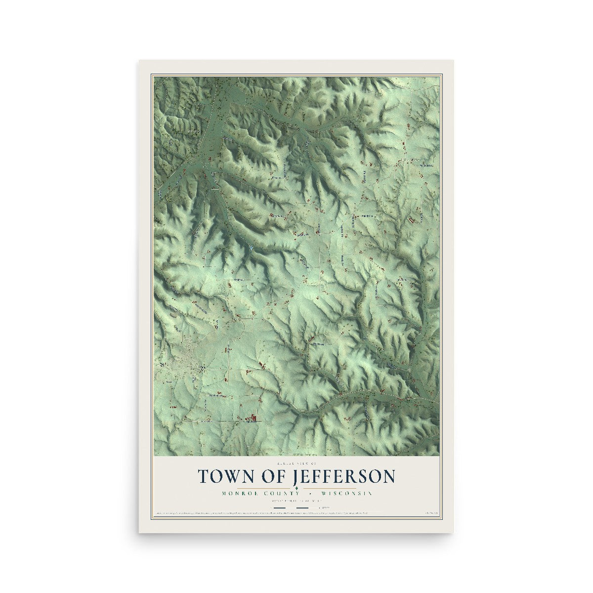 Map of the Town of Jefferson, Monroe County, Wisconsin, 12 x 18 inch unframed archival matte print
