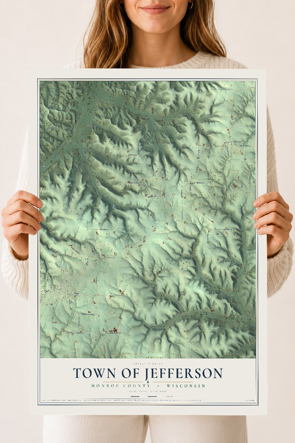 Map of the Town of Jefferson, Monroe County, Wisconsin, 18 x 24 inch unframed archival matte print