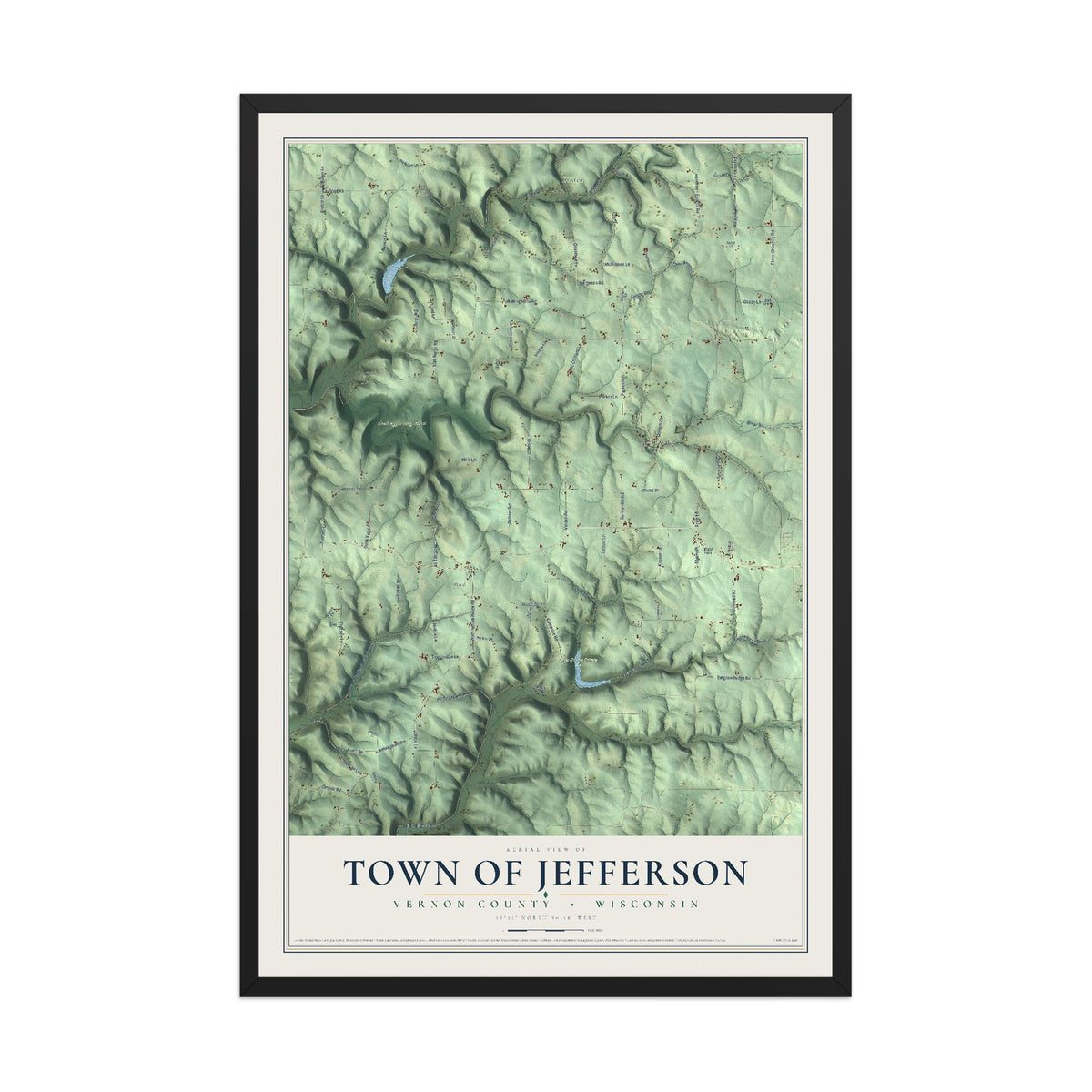 Map of the Town of Jefferson, Vernon County, Wisconsin, 12 x 18 inch print in a black wood frame