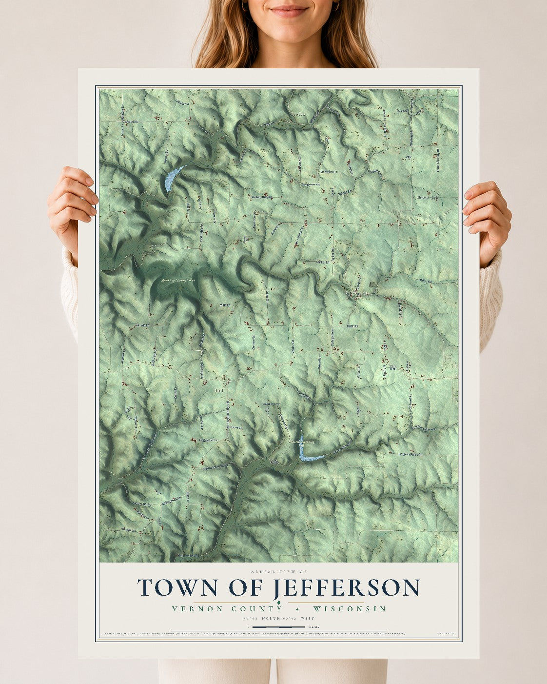 Map of the Town of Jefferson, Vernon County, Wisconsin, 24 x 36 inch unframed archival matte print