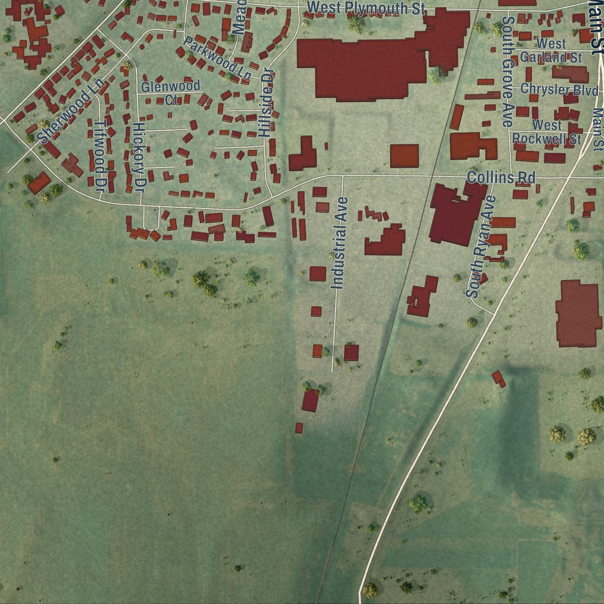 Second close-up of the map of Jefferson, Wisconsin print showing more streets and buildings